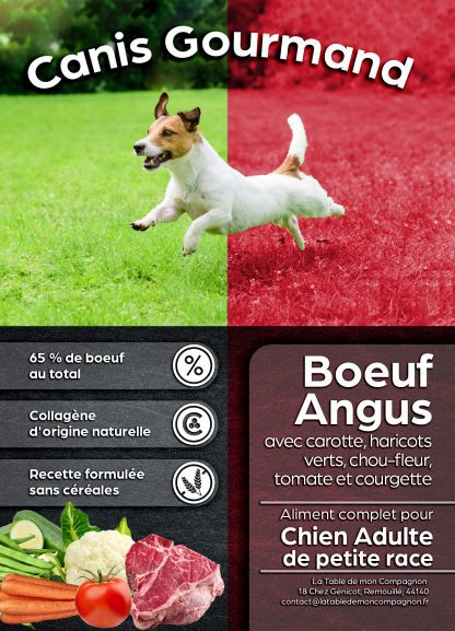 Chien adulte - Petite race - Bœuf Angus avec carotte, haricots verts, chou-fleur, tomate et courgette