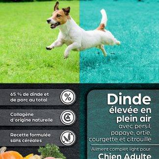 Chien adulte - Petite race - Light -  Dinde élevée en plein air avec persil, papaye, ortie, courgette, citrouille