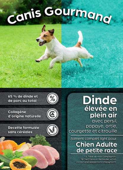 Chien adulte - Petite race - Light -  Dinde élevée en plein air avec persil, papaye, ortie, courgette, citrouille